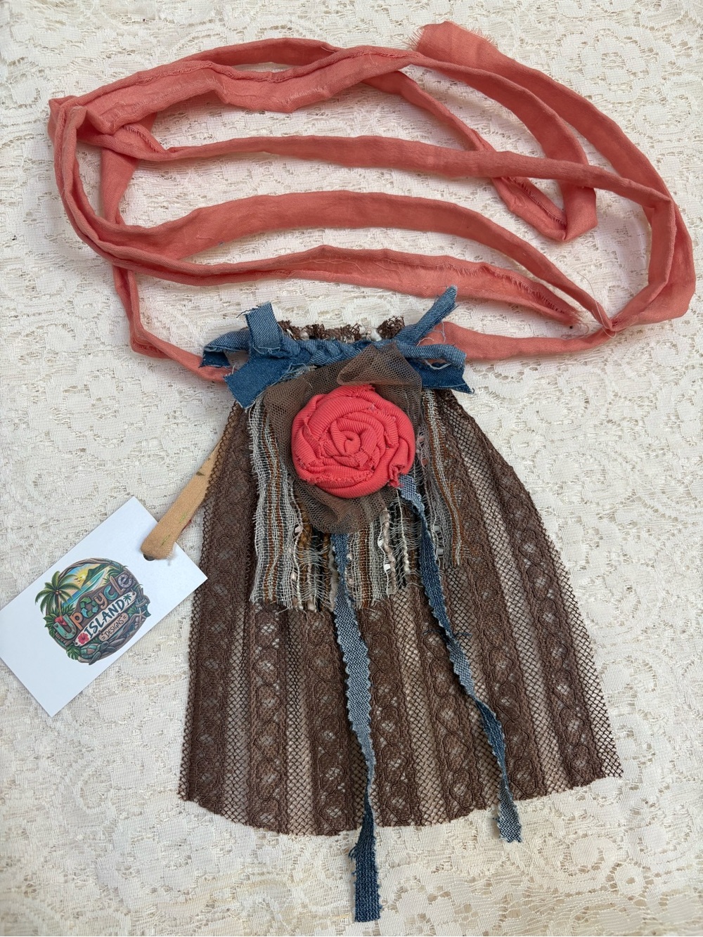 Boho Lace Jabot Neck Adornment with Fabric Rose